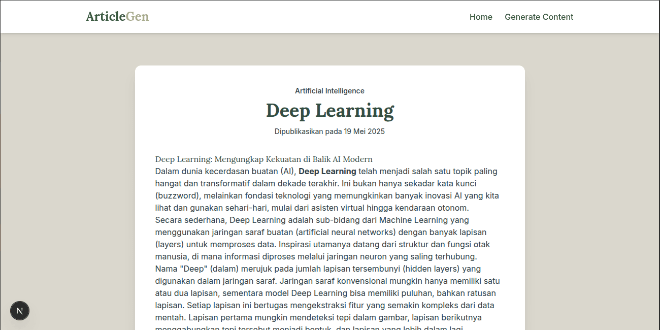 Generated Article Display in ArticleGen