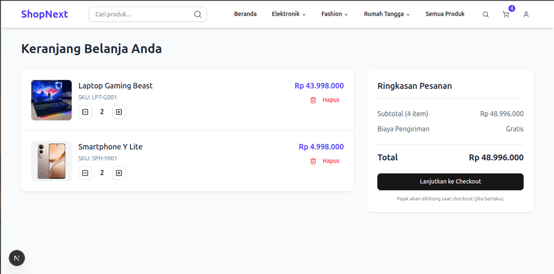 ShopNext - Shopping Cart